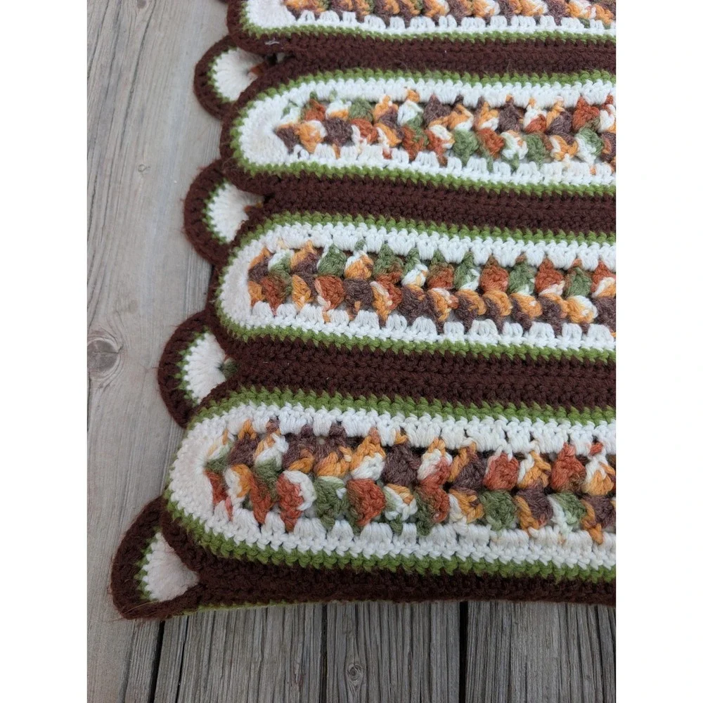 Vintage Handmade Crochet Blanket Earth Tones Cottagecore Boho 50x69 Afghan Throw